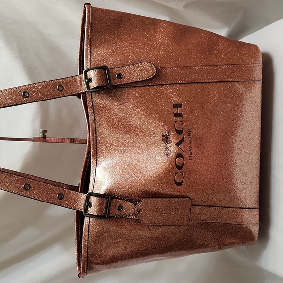 Coach Glitter Ferry  Large Tote Bag In Rose Gold - Picture 1 of 12
